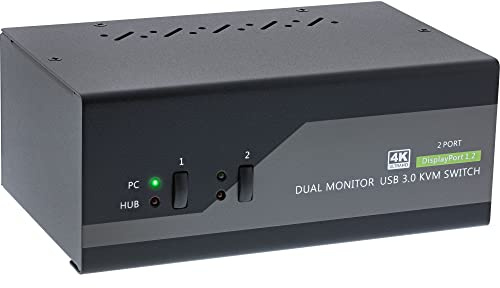 InLine 63652I KVM Desktop Switch, 2-fach, Dual-Monitor DisplayPort 1.2, 4K, USB 3.0, Audio
