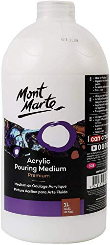 Mont Marte Hochwertige Acryl Pouring Fluid Medium 1000ml Dünnflüssiges Medium für Gießanwendungen und Fließtechniken, verbessert die Verlaufseigenschaften von Acrylfarben