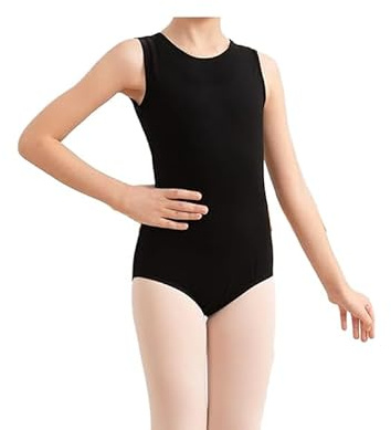 BODYWEAR LTD – Ärmlös trikåer för flickor glänsande nylon – bekväm passform – prestandakläder – dansklass Essential – balettgymnastik, dans, skola, sportkläder, Svart, 9-10 Years
