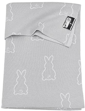 MEYCO Baby X MrsKeizer Rabbit Babydecke, gestrickte Wiegedecke (aus 100% weicher Baumwolle, vielseitig einsetzbar, einfache Pflege, atmungsaktiv, Größe: 75 x 100 cm), Silber