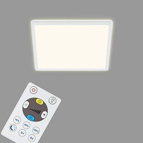 BRILONER - LED Deckenlampe flach mit Fernbedienung, indirektes Licht, einstellbar von warmweiß bis kaltweiß, Lampe, Deckenleuchte, Wohnzimmerlampe, LED Panel, Küchenlampe, 29,3x29,3x2,8 cm, Weiß