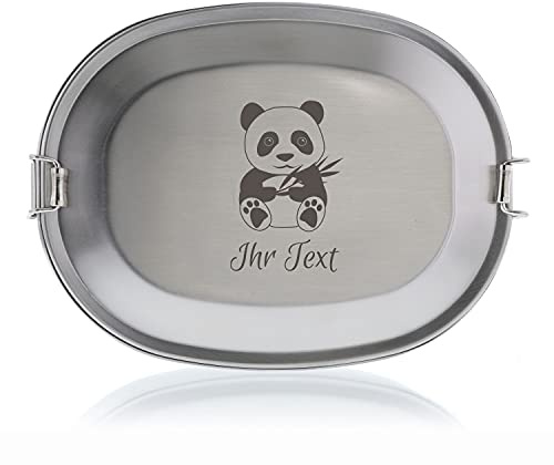 Brotdose Panda personalisiert mit Namen, Edelstahl graviert, Einschulung | Gravierte Lunchbox mit Tiermotiv für Kindergarten, Kita und Schule – spülmaschinenfest, lebensmittelecht