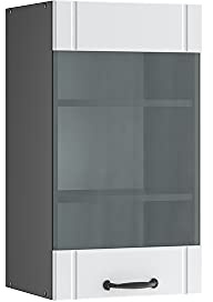 Vicco Küchenglasschrank Fame-Line, Weiß Landhaus, 40 cm | MDF-Front · Soft-Close · Tiefe – 34,1 cm · Metallgriffe · ✓ Frei kombinierbar