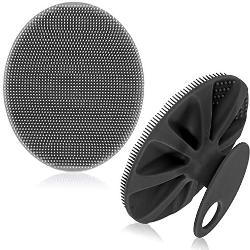 INNERNEED Soft Silicone Body Scrubber Exfoliating Glove Shower Cleansing Brush, SPA Massage Skin Care Tool, for Sensitive and All Kinds of Skin (Gray+Black)