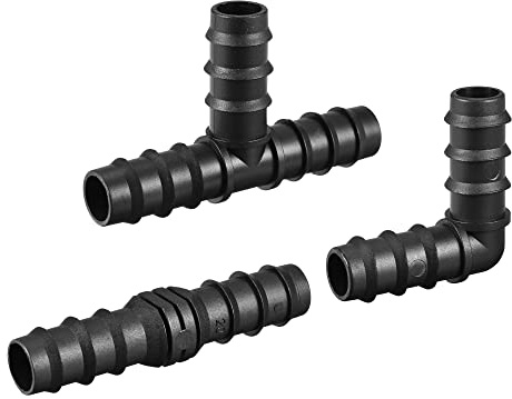 sourcing map Irrigation Fittings Kit Hose Barbed Connectors 19.5mm (Black, 8 Straight Barbs 6 Tee Barbs 6 Elbows)