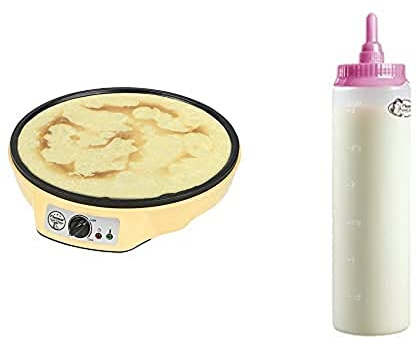 Bestron Crêpes Maker, inkl. Teigportionierer für 700ml mit Skala, Ideal zum Befüllen des Crêpes-Geräts, Farbe Gerät: Gelb, Teigflasche: Weiß