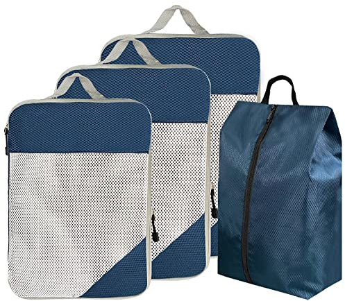 ehsbuy 4-Teiliges Packing Cubes Compression Packtaschen für Koffer 3 Würfel + 1 Wäschesack Kofferorganizer Packwürfel Set für Kleidungszubehör