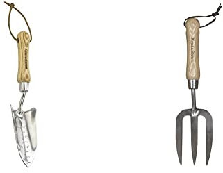 Kent & Stowe Pflanzkelle – Handschaufel aus Edelstahl, Länge: 32,5 cm & Handgabel – Blumengabel aus Edelstahl für die Gartenpflege, Gartengabel mit kurzem Stiel aus Eschenholz, Länge: 31 cm