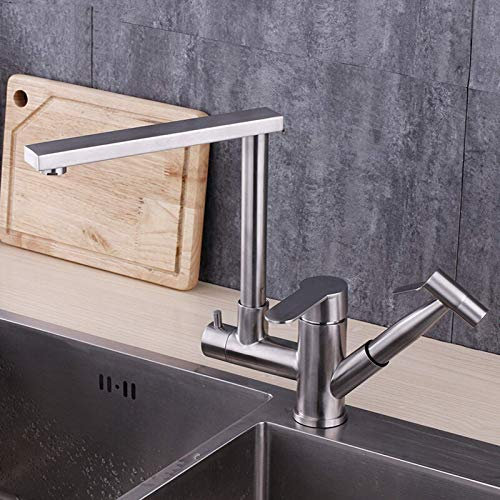 Edelstahl-Küchenarmatur mit herunterziehbarer Brause, Waschbeckenarmaturen, Warm- und Kaltwasser-Mischbatterie, 360 ° drehbarer Badezimmer-Waschtischarmatur, für Toilette und Restaurant, Sil