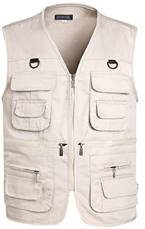 LISUHEPEAL Herren-Angelweste, Sommer, Outdoor, Arbeit, Safari, Reisen, Foto, Westen mit mehreren Taschen für Herren, Beige, XXL