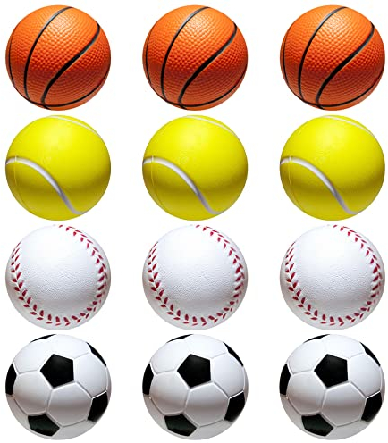 Xiuyer Mini Sportbälle, 12pcs Schaumstoffbälle Schwammball Kit Antistressbälle Soft Bälle für Kinder Tennisbälle Tischfußball Kickerbälle Softball für Erwachsene Übungs Haustiere Training Büro