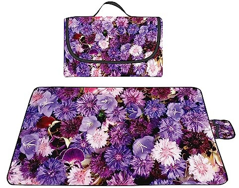 TengYuer Outdoor Picknickdecke 150x200cm Picknickdecke Wasserdicht Weich Tragbar mit Tragegriff für Camping Picknick Wandern Reisen Campingdecke Violette Blume