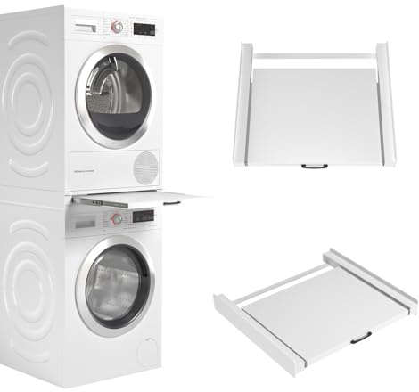 Wasophoogte® Zwischenbaurahmen Waschmaschine Trockner - Stapelkit für Waschmaschine und Trockner - Universeller Verbindungsrahmen - Farbe: Weiß, Langlebig und Platzsparend