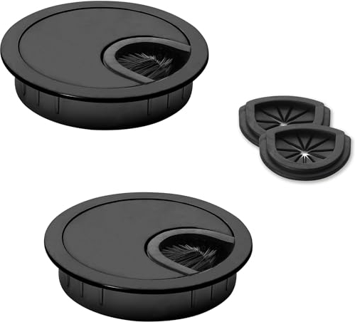 Bruce.® Passe-Câble Bureau Métal ø 60 mm – Passage de Câbles de Bureau avec 2 Options d’Entrée de Câbles – Organiseur Câble pour Plan de Travail, Table, Bureau Informatique (2 Pièces, Noir)