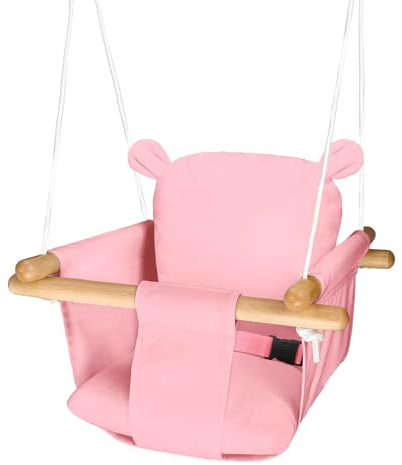 Altalena Swinging Baby,Seggiolino Altalena per Bambini in Tessuto e Legno con Cuscino,Bambini Sedile Altalena con Corda Sicura,Blu e Bianco Swing Altalena per Interni Casa Esterni Giardino