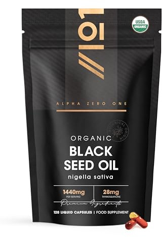 Huile de Nigelle Bio en Gélules 1440mg – 120 Gélules Véganes Molles – Haute Concentration 3X% Thymoquinone – Nigella Sativa d’Éthiopie – Cure de 2 Mois – Huile Vierge Pressée à Froid – par Alpha01