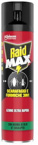 Raid Max Scarafaggi & Formiche 3 in 1 Insetticida, Eucalipto, 1 Confezione da 400 ml