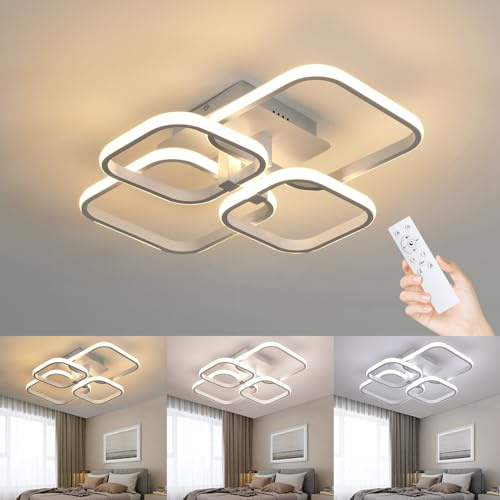 Comely LED Ceiling Lamp 48W 5400LM Dimmable with Remote Control 3000K-6500K | 4 Square LED Ceiling Light Bedroom Hallway Office Kitchen Living Room