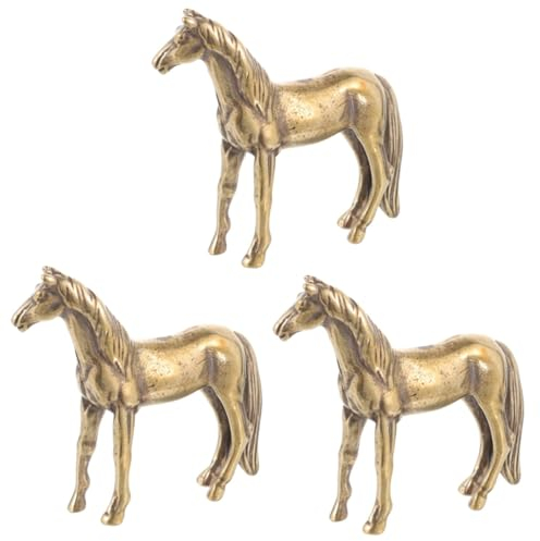 OUNONA 3stücke Vintage Messing Pferde Statue Detaillierte Desktop Dekoration Für Büro Bücherregal Und Wohnräume Hochwertiger Teepet Und Sammlerstück Elegante Handwerkskunst Aus