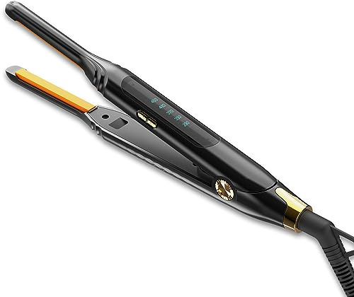 Ficzcfy Pencil Flat Iron 3/10'' Small Flat Irons for Short Hair,Pixie Cut & Bangs,Mini Hair Straightener for Edge with LED Display,Travel Tiny Hair Straightener with Dual Voltage,Auto Shut Off（Orange）
