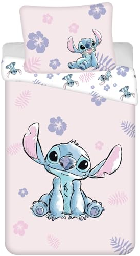 Stitch Pink Bedding Set | Reversible Duvet Cover 140 x 200 cm and Large Pillowcase 70 x 90 cm | 100% Cotton