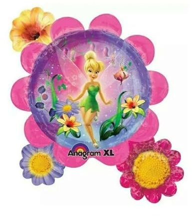 Pallone TINKER BELL Trilli la fatina di Peter Pan - PALLONCINO in foil Mylar SAGOMA FIORE - 76X68CM - gonfiabile ad aria o elio - FORNITO SGONFIO