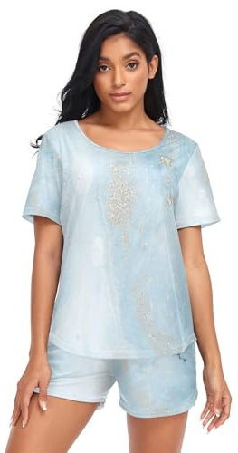 HMZXZ Damen Schlafanzug-Set Marmor Textur Drucken Sommer Pyjama Woman Set,Marmorierung Loungewear und Shorts Lounge Set Sleepwear Nachtwäsche