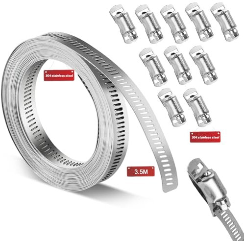 Colliers de serrage 3,5 M en acier inoxydable, de serrage pour tuyau de gaz d'eau/automobile/tuyau d'aspiration, ensemble de colliers de serrage, avec 10 colliers de serrage à vis