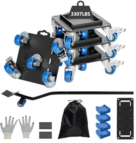 GUOXIAOYIMO Heavy Duty Furniture Dolly with Baffle, 3307lbs.Load Capacity,5 Wheel Furniture Movers, 360° Swivel Silent Casters, Furniture Lift Mover Tool Set for Moving Refrigerator, Piano, Sofa, etc