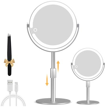 MOMOKUBA Vergrößerungsspiegel mit Licht, 20-facher Vergrößerungsspiegel, beleuchteter Make-up-Spiegel mit Vergrößerung, doppelseitiger LED-Spiegel aus Aluminiumlegierung, 3 Beleuchtungsmodi, ideal für