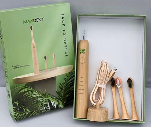 Maxdent Bambu elektrisk tandborste, Back to Nature, 3 borsthuvuden