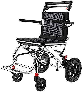 Ultraleichter Transportrollstuhl, tragbarer, zusammenklappbarer Transportreisestuhl mit Handbremse, Einsteigerollstuhl aus Aluminiumlegierung, Reiserollstuhltrolleys für Flugreisen älterer Menschen