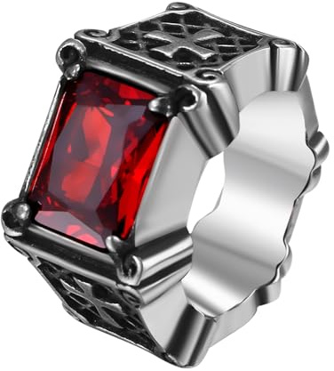 Flongo mäns ring män ringar tumring bandring sigillring med glas ädelsten silver röd svart blå drake snideri klassisk retro charm herrtillbehör, Glas