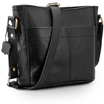 URBAN LEATHER Vintage Leder-Umhängetaschen für Damen Schultertaschen im Satteltaschen-Stil ideal für Büro Arbeit und Tablet handgefertigt aus echtem Leder Designer-Umhängetasche für Damen Schwarz