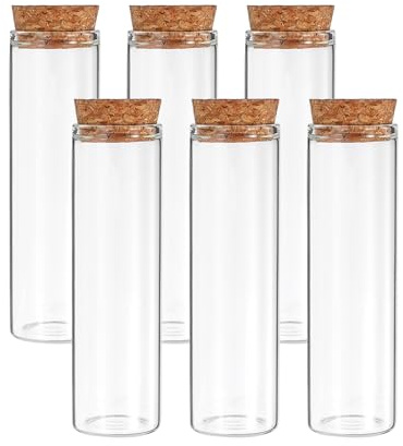 PATIKIL 50ml Test Tubes, 6pcs 3.94x1.18 Glass Clear Flat Bottom Test Tube Containers with Cork Stopper for Bead Party Candy Bath Salt Storage Scientific Experiment Plant Propagation