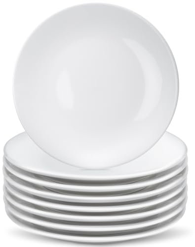 Tczecoo 8 piatti da dessert in porcellana, 15,2 cm, piatti da insalata, piatti da torta bianca, piatti da antipasto, in ceramica per torte e snack, microonde e lavabili in lavastoviglie