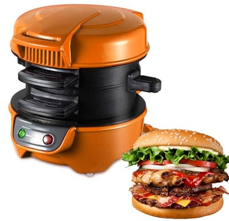 AIZYR Mini Grill Burger Maker Machine Breakfast Sandwich Maker with Egg Cooker Ring, Burger Press Patty Maker for Making Breakfast Lunch,Brown