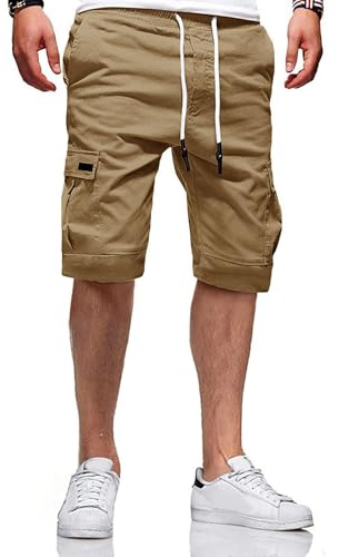 JACKETOWN Pantalones Cortos Cargo Algodón Para Hombre, Bermudas Casuales Verano Cintura Elástica