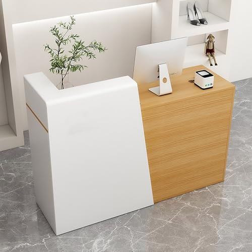 EUEIQCBZ Moderne Empfangstheke mit Schubladen und Tastaturablage für Salon, Empfangsraum, Kasse, Büro, multifunktionale Verkaufstheke (Holz 120 cm)