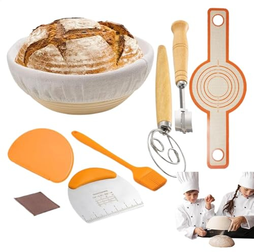 Set med jäsningskorgar med foder, 25 cm, rund och oval, startset för surdeg, baktillbehör, bakverktyg, brödkorgar för brödbakning