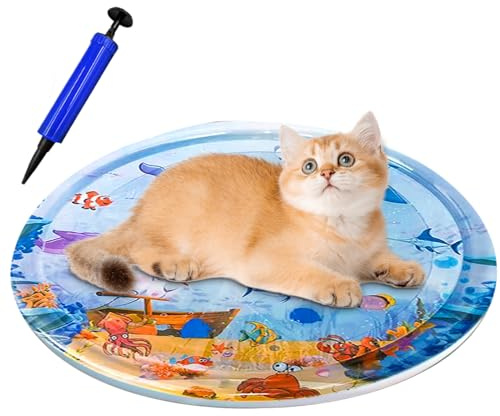 Sensorische Wasserspielmatte für Katzen, rund, aufblasbar, lustig, sensorisches Spielpad, unzerbrechliches Haustierbett, PVC, interaktives Anreicherungsspielzeug für den Sommer, fühlen Sie Sich kühl
