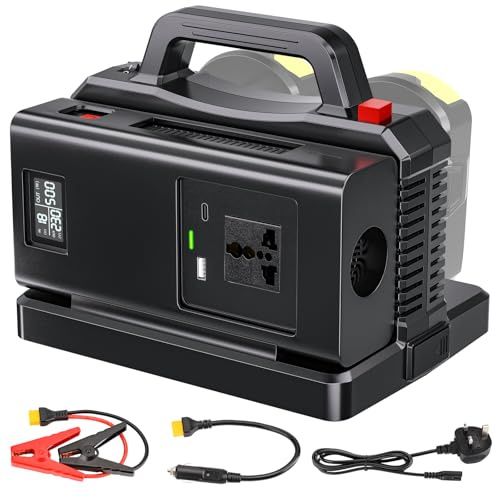 500W Pure Sine Wave Power Inverter 18v to 240v, 2-Ports Battery Charger for Ryobi 18v Battery,Car Inverter DC 12v to AC 230V for Camping, Travel,Emergencies(Tool Only)