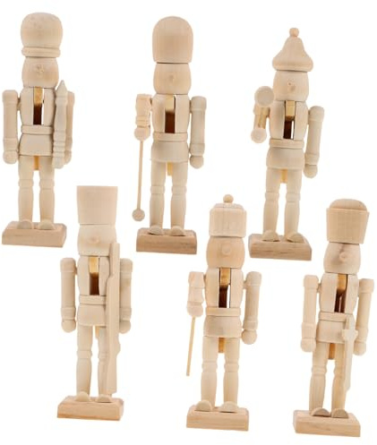 Mikikit 6 pièces Figurines de Noël Bois à Peindre de Soldats de Noël Vierges pour Bricolage Décoration DIY pour Activités Rôle de Poupée