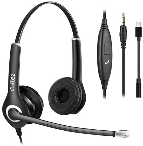 3,5mm Klinke Laptop Headset mit Mikrofon Noise Cancelling für iPhone Mac PC | USB-C Headset Handy für Samsung FritzFon C6 Computer Chromebook iPad Teams Zoom Büro Business Home Office Call Center