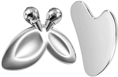 erdnretl Gua Sha Facial Tools and Face Roller Set, Stainless Steel Facial Sculpting Eyes Roller Guasha for Face, Chin & Jawline Sculpting,Skin Care