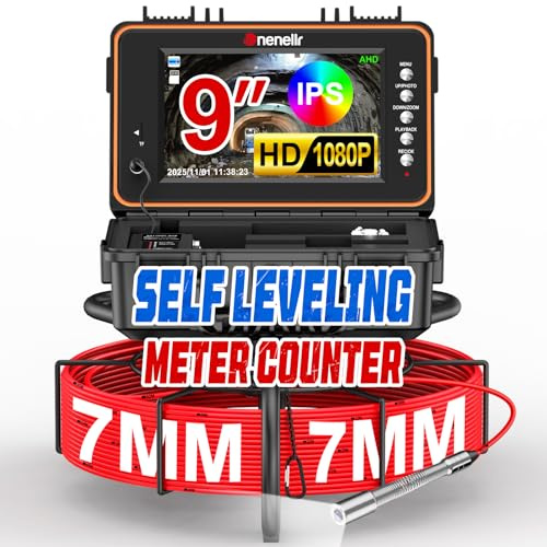 Dnenellr Cámara Inspeccion Tuberias 50M con Sonda 512Hz | 1080P HD, Autonivelante, DVR, Cable de 7MM, Impermeable IP68, Adecuada para Alcantarillado, Tuberías, Piscinas y Desagües