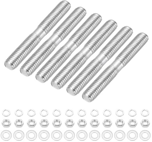 sourcing map Lot de 6 vis à goujons à double extrémité M8 x 55 mm, en acier inoxydable 304 à double filetage avec rondelle d'écrou pour l'entretien de la maison, ancrage structurel, vis de fixation