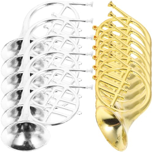 12 Stück Miniatur Horn Hängedekoration aus Kunststoff für Weihnachten | Musikalische Selbstgemacht Hängedekoration, Hängendes Waldhornmodell, Trompete