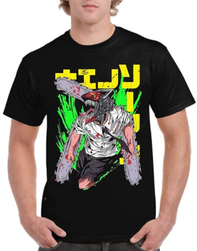 the Fan Tee Camiseta de Adulto de Hombre Dibujos Animados Chainsaw Man Anime Gore Denji, Sangre, Dientes de Acero, Pochita, Makima, AKI Hayakawa 004 L