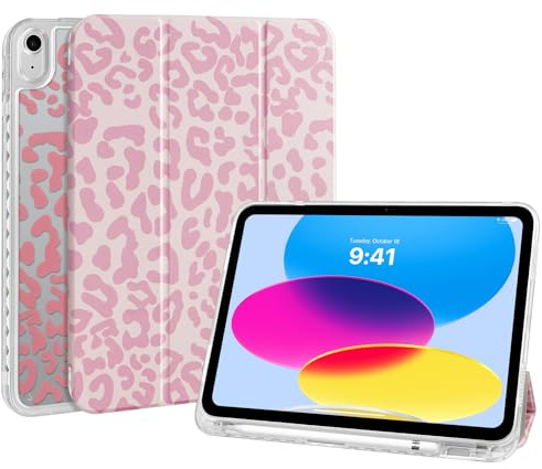 Fycyko Funda para iPad de 11ª generación 2025 (A16)/10ª generación 2022, iPad de 11 pulgadas, funda transparente trasera transparente con soporte para bolígrafo, estampado de leopardo rosa triple